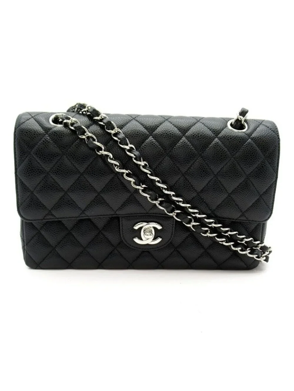 Chanel Quilted 25 Double Flap Caviar Leather Shoulder Bag Black